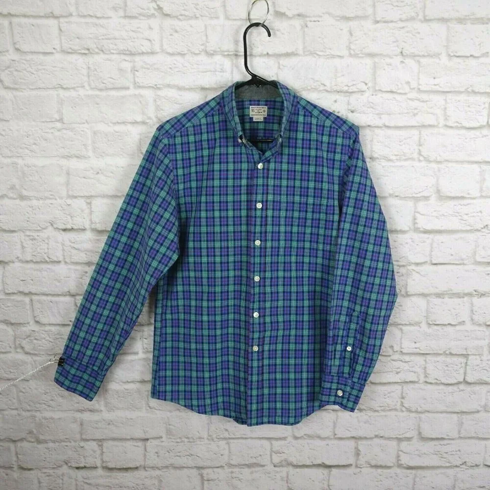 J. Crew Men's Button Down Shirt Top Long Sleeves Green Blue Multicolor Plaid S